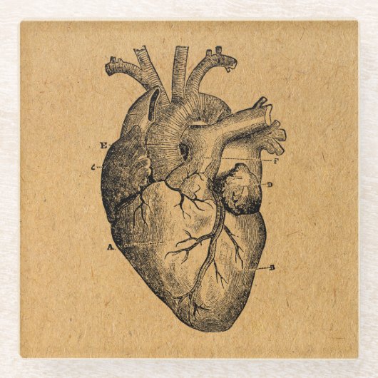 ヴィンテージハート図イラストレーションヴィンテージアート ガラスコースター (正面)