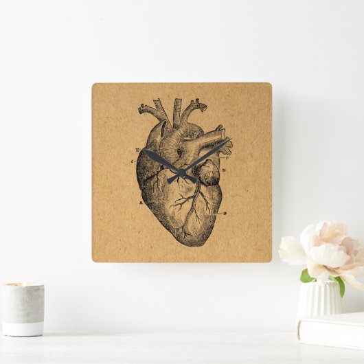 ヴィンテージハート図イラストレーションヴィンテージアート スクエア壁時計 (ホーム)