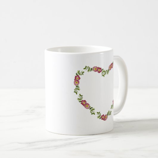 ヴィンテージハート型の花のリースお母さん コーヒーマグカップ (正面右)