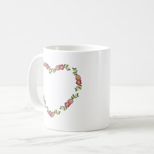ヴィンテージハート型の花のリースお母さん コーヒーマグカップ (正面左)