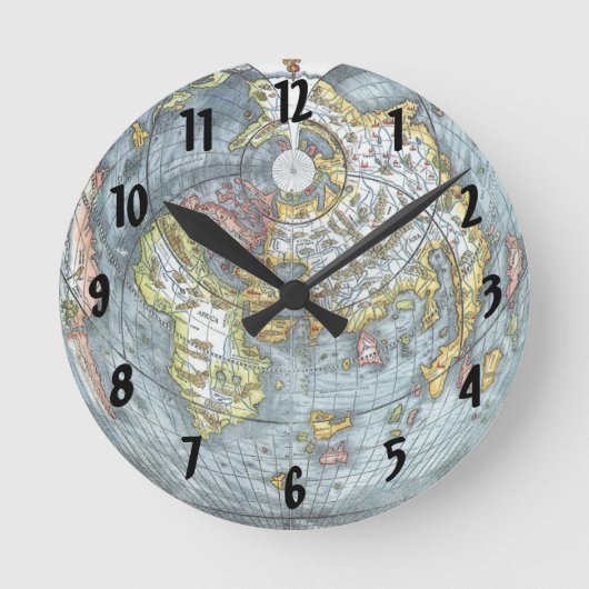 ヴィンテージハート型アンティークワールドマップピーターピア ラウンド壁時計 (正面)