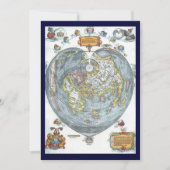 ヴィンテージハート型アンティークワールドマップピーターピア 招待状 (正面)