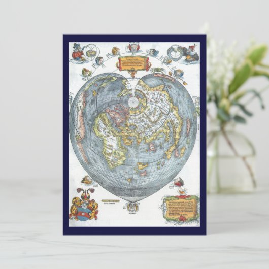 ヴィンテージハート型アンティークワールドマップピーターピア 招待状 (スタンド正面)