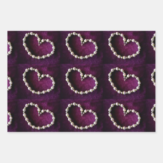 ヴィンテージハート型ビーズネックレスオンパープル ラッピングペーパーシート (正面3)