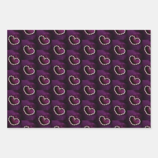 ヴィンテージハート型ビーズネックレスオンパープル ラッピングペーパーシート (正面)