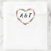 ヴィンテージハート型リース結婚の花の赤 スクエアシール (バッグ)