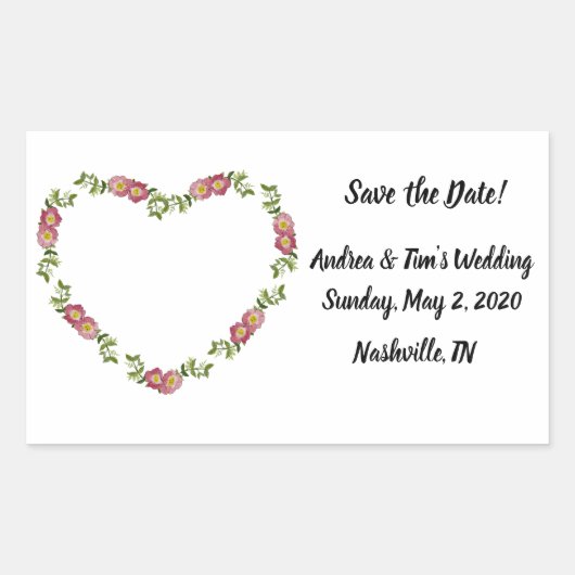 ヴィンテージハート型リース花保存日 長方形シール (正面)