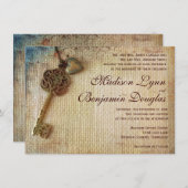 ヴィンテージハート素朴鍵Burlap結婚式招待状 招待状 (正面/裏面)