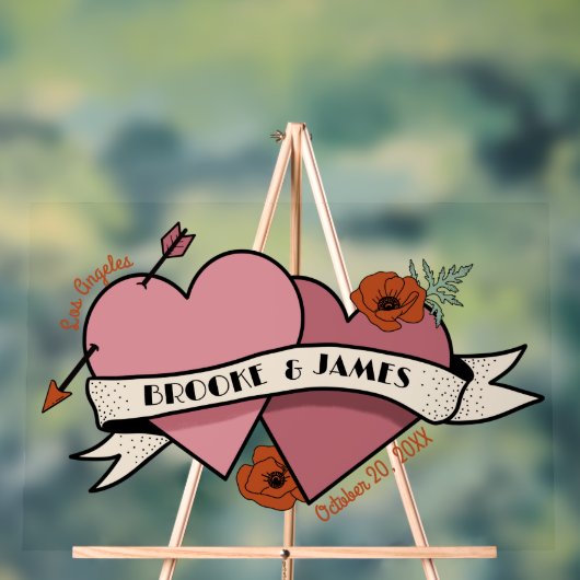 ヴィンテージハート結婚歓迎 アクリルサイン (ニュートラル)