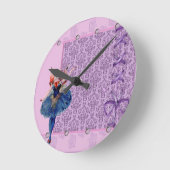ヴィンテージハート花妖精バレリーナ青いピンク ラウンド壁時計 (傾斜)