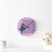 ヴィンテージハート花妖精バレリーナ青いピンク ラウンド壁時計 (ホーム)