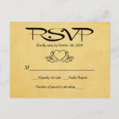 ヴィンテージハート金ゴールドとブラックRSVP結婚の応答 インビテーションポストカード (正面)