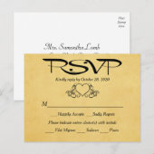 ヴィンテージハート金ゴールドとブラックRSVP結婚の応答 インビテーションポストカード (正面/裏面)