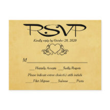 ヴィンテージハート金ゴールドとブラックRSVP結婚の応答