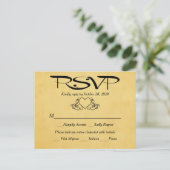 ヴィンテージハート金ゴールドとブラックRSVP結婚の応答 インビテーションポストカード (スタンド正面)