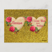 ヴィンテージハート金ゴールドグリッターバレンティヌデイカード ポストカード (裏面)