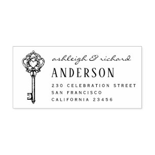 ヴィンテージハート鍵スクリプト名と差出人住所 ラバースタンプ