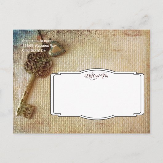 ヴィンテージハート鍵Burlap日付ポストカードの保存 案内ポストカード (裏面)