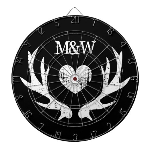 ヴィンテージハート鹿〔雄ジカの〕枝角カスタム結婚式パーティー ダーツボード (正面)