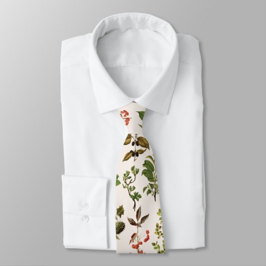 ヴィンテージハーバリウムグリーン植物パターン ネクタイ (タイ)