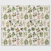 ヴィンテージハーバリウムグリーン植物パターン ラッピングペーパー (フラット)
