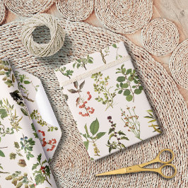 ヴィンテージハーバリウムグリーン植物パターン ラッピングペーパー