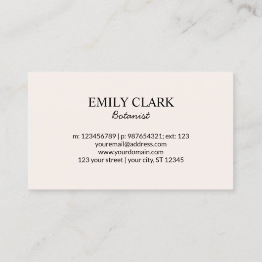 ヴィンテージハーバリウムグリーン葉プラントビジネスカード コーリングカード (裏面)