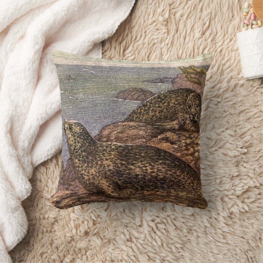 ヴィンテージハーバーシール、海洋生物海動物 クッション (ブランケット)