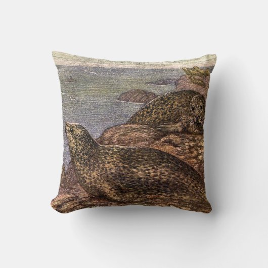 ヴィンテージハーバーシール、海洋生物海動物 クッション (正面)