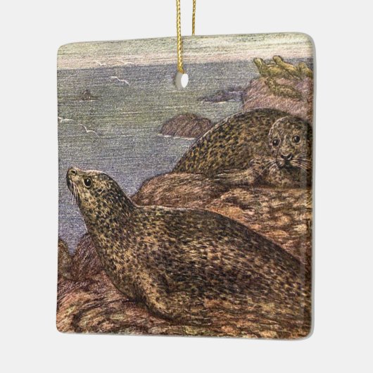 ヴィンテージハーバーシール、海洋生物海動物 セラミックオーナメント (左)