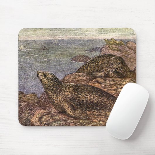 ヴィンテージハーバーシール、海洋生物海動物 マウスパッド (マウス)