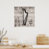 ヴィンテージハープとアンティーク音楽コラージュカスタマイズ ポスター (キッチン)