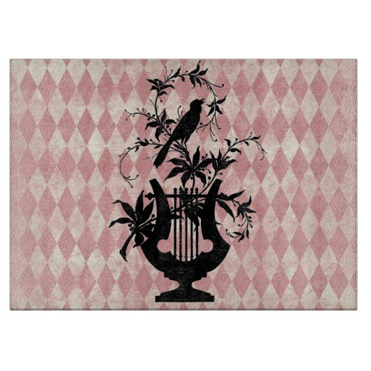 ヴィンテージハープと鳥の切断ボード カッティングボード (正面)