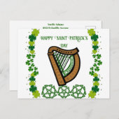 ヴィンテージハープサンパトリックの日シャムロックセルティック シーズンポストカード (正面/裏面)