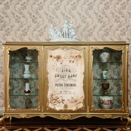 ヴィンテージハープシート音楽フローラEphemera Decompage 薄葉紙