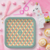 ヴィンテージハーレキネダイアゴナルインパステルズモノグラム ペーパープレート (パーティー)