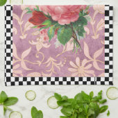 ヴィンテージハーレキンピンクローズ キッチンタオル (折り畳み)
