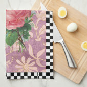 ヴィンテージハーレキンピンクローズ キッチンタオル (四つ折り)