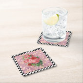 ヴィンテージハーレキンピンクローズ スクエアペーパーコースター (インサイチュ)