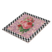 ヴィンテージハーレキンピンクローズ タイル (側面)