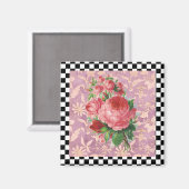 ヴィンテージハーレキンピンクローズ マグネット (正面/裏面)