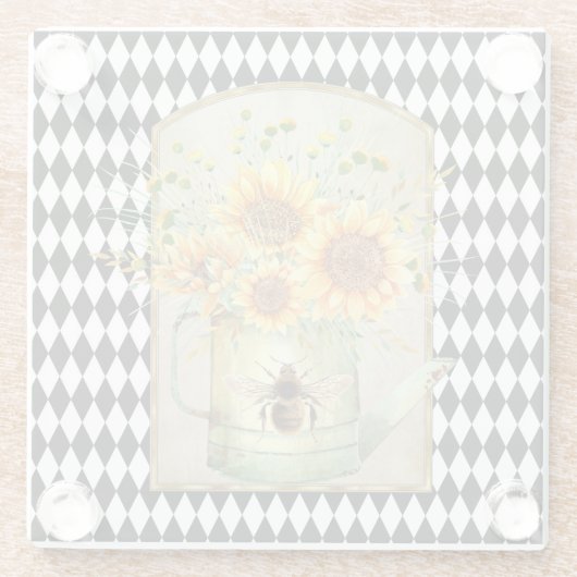 ヴィンテージハーレクインガーデンヒマワリ ガラスコースター (裏面)