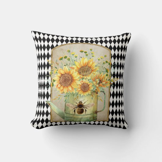 ヴィンテージハーレクインガーデンヒマワリ クッション (正面)