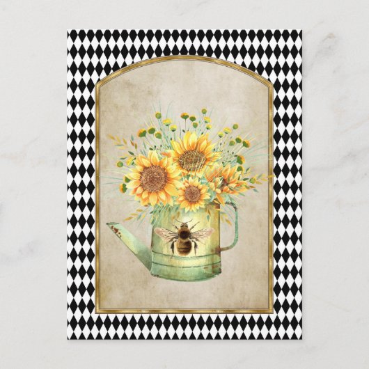 ヴィンテージハーレクインガーデンヒマワリ ポストカード (正面)