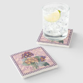 ヴィンテージハーレクインガーデンフラワーパネル ストーンコースター (横)