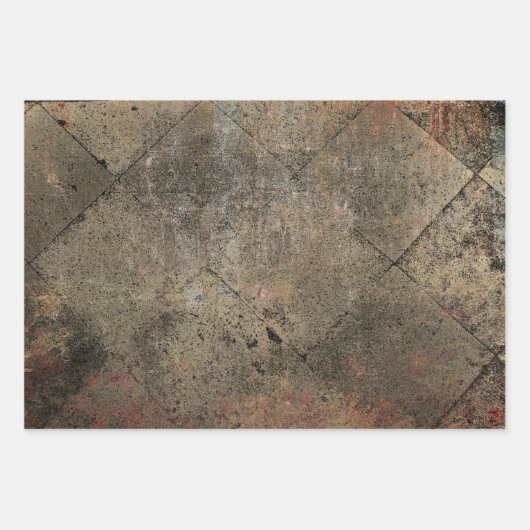 ヴィンテージハーレクインセピアブラウンブラックグランジテクスチャ ラッピングペーパーシート (正面)