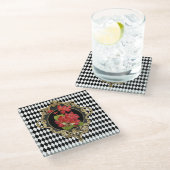 ヴィンテージハーレクインレッドベゴニアス ガラスコースター (アングル)