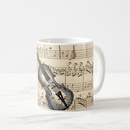 ヴィンテージバイオリンと楽譜マグ コーヒーマグカップ (正面右)