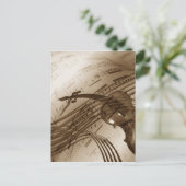 ヴィンテージバイオリンと楽譜 ポストカード (スタンド正面)