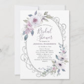 ヴィンテージバイオレットバラシルバーブライダルシャワー 招待状 (正面)